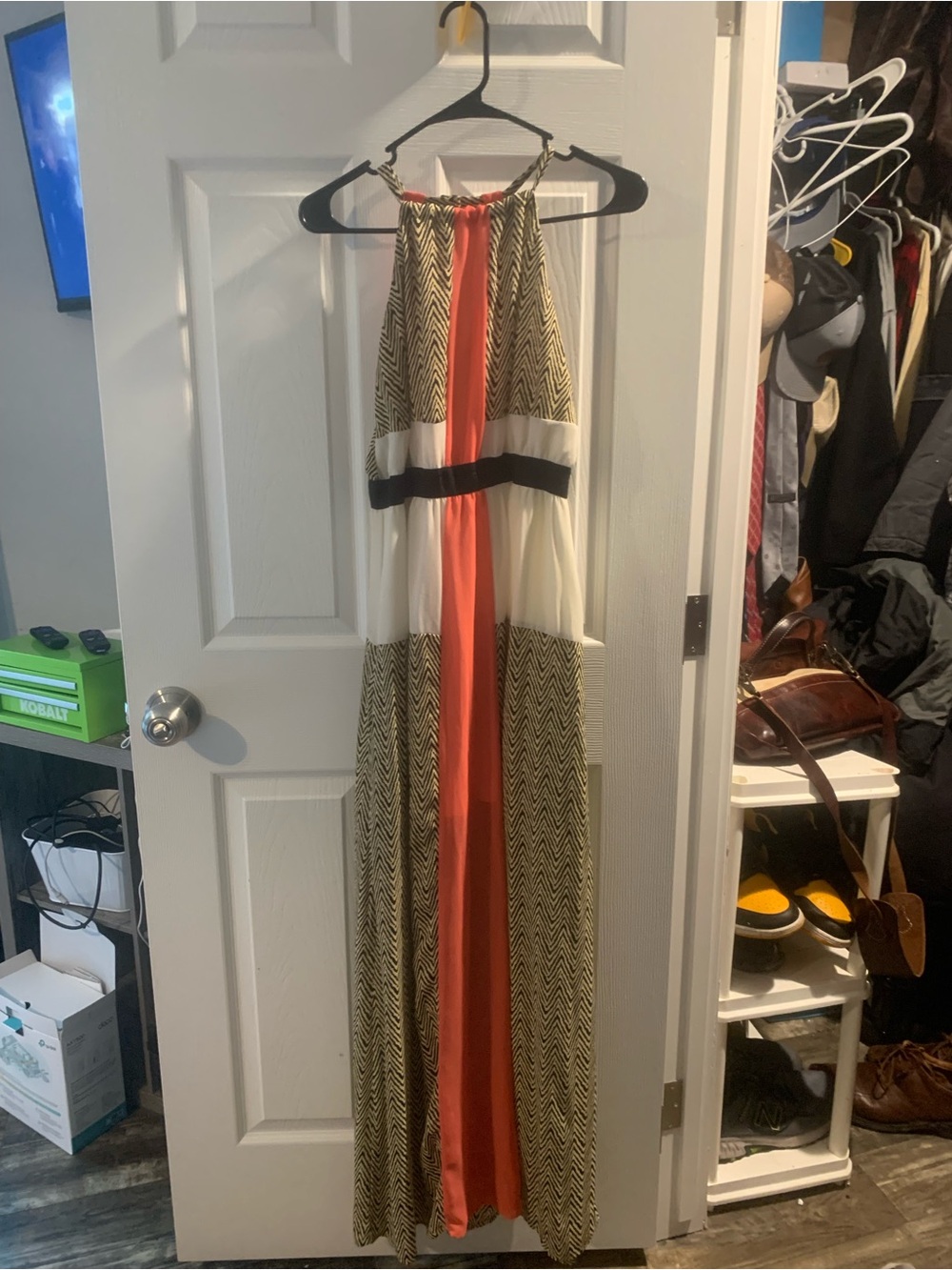Women’s Coral and Cream Halter Maxi Dress